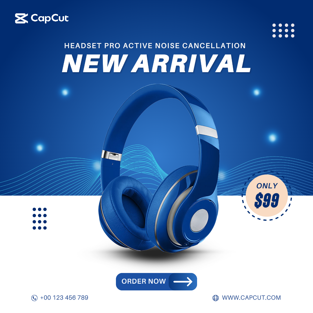 Electronic Headset New Arrival Instagram Post Blue White Geometric Elegant Design