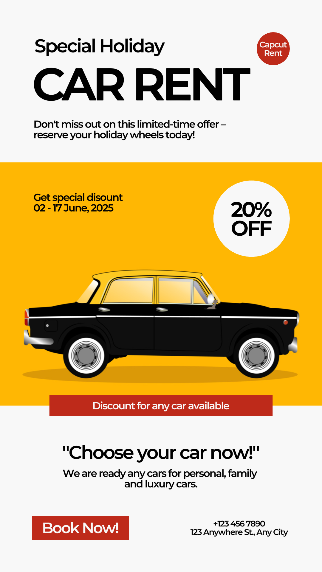 Coches - Cartel de marketing Alquiler de coches Instagram Historia minimalista