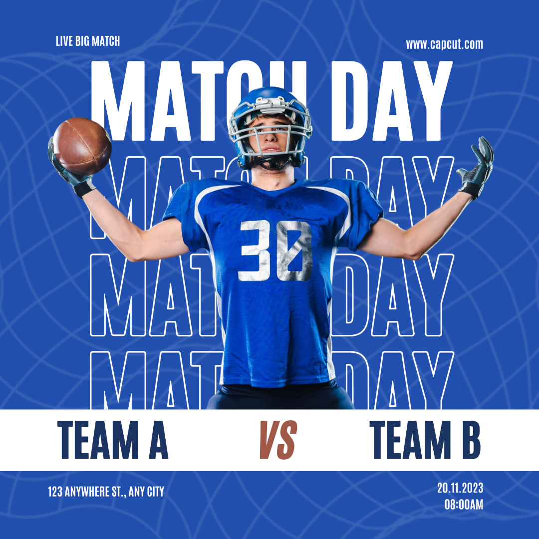 Sports and Match Marketing Poster Football Instagram Post Blue White