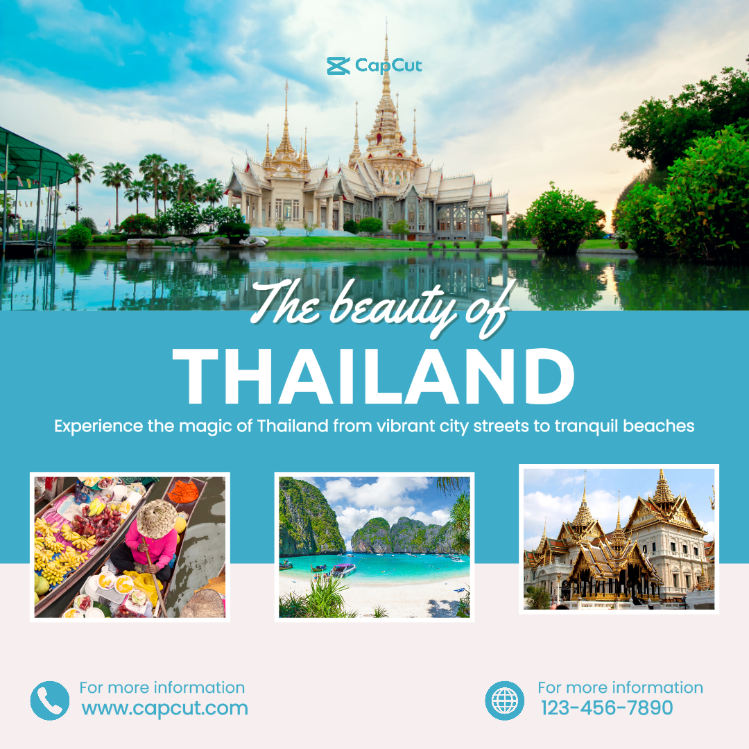 Affiche de marketing de voyage Instagram Post La beauté de la Thaïlande