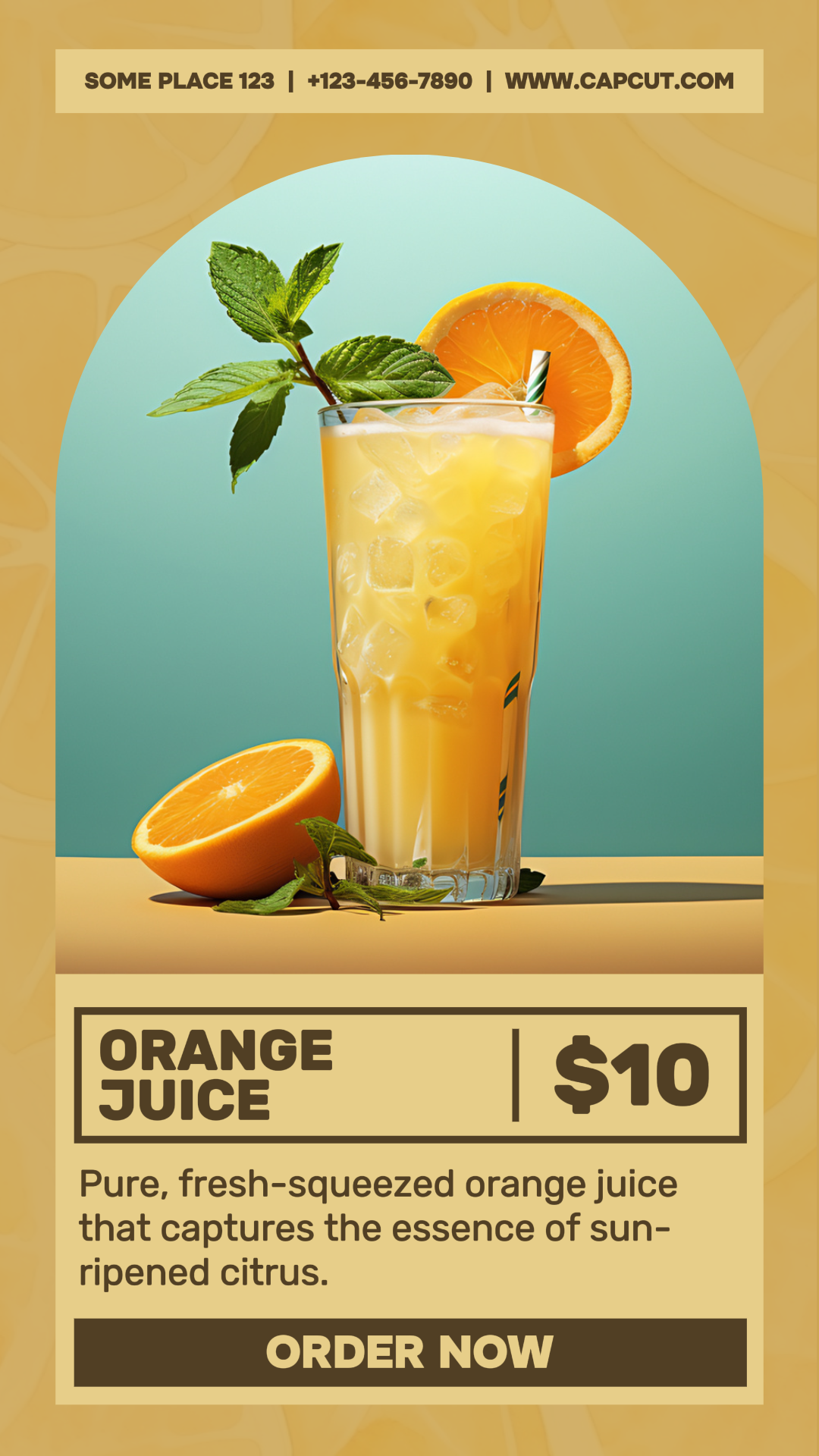 Affichage du menu de jus d'orange histoire Instagram