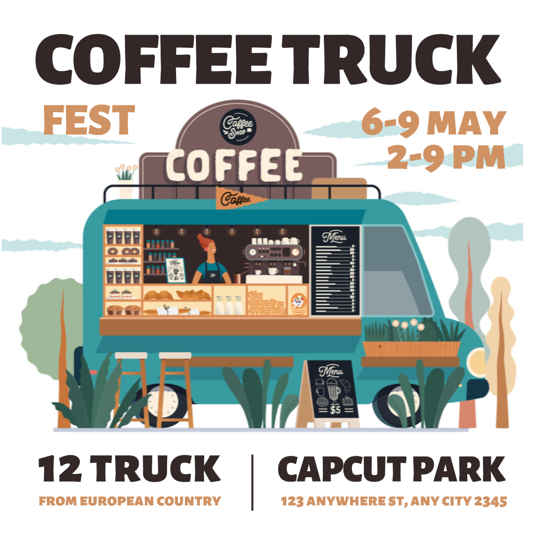 Plantilla de póster del Festival de camiones de café de alimentos y bebidas Publicación de Instagram