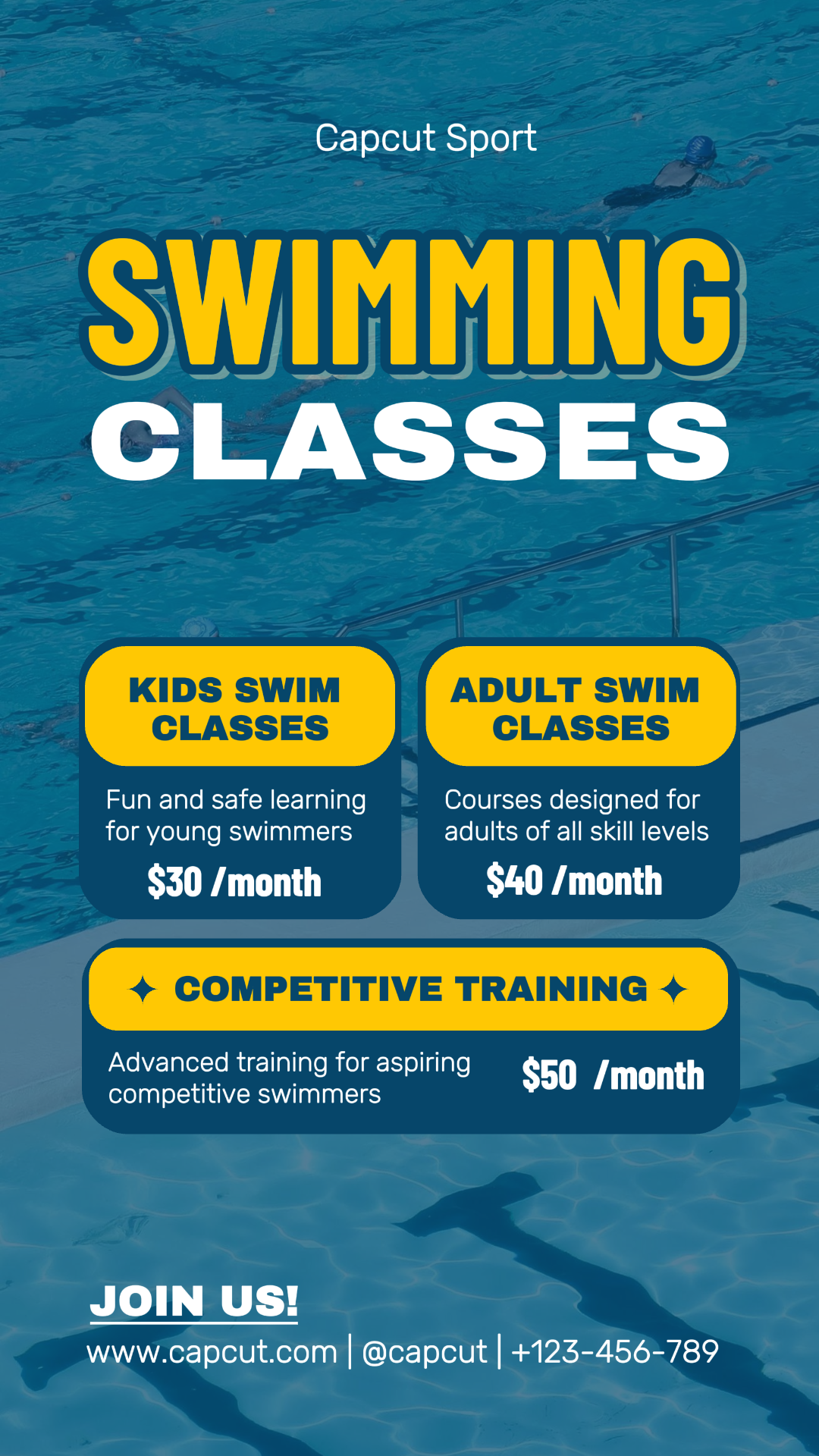 Sports and Match Swimming Classes Lessons Instagram Story Blue
