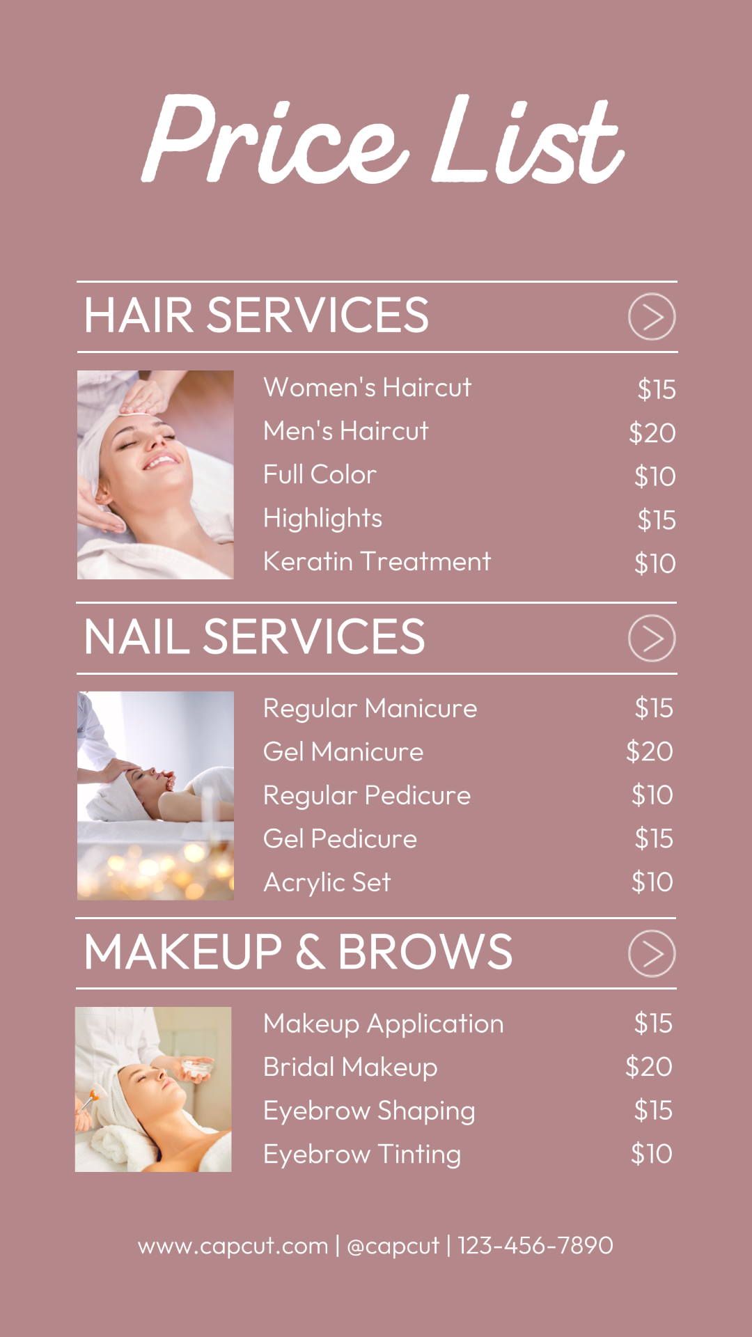 Beauty Salon Price List Instagram Story