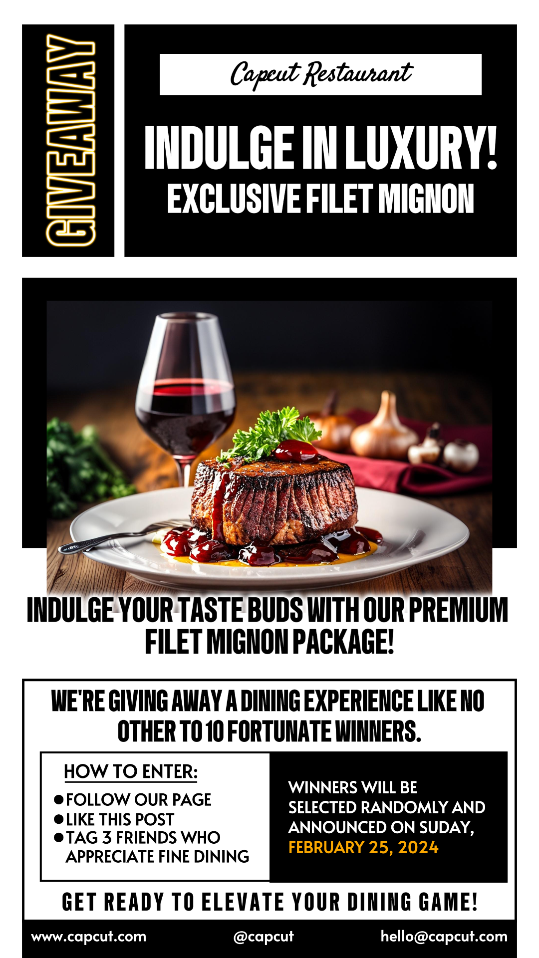 Alimentos y Bebidas Cartel Creativo Sorteo TikTok Blanco y Negro