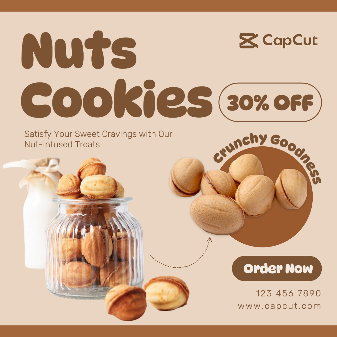 Cartel de marketing de alimentos, galletas de nueces, publicación de Instagram