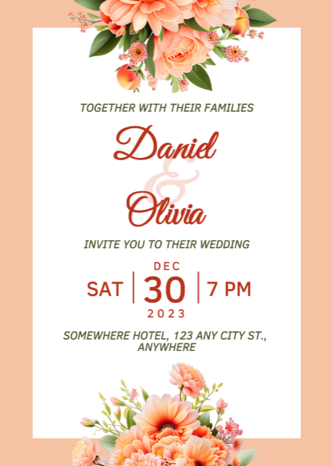 Non-Marketing Invitation Wedding Simple Peach White