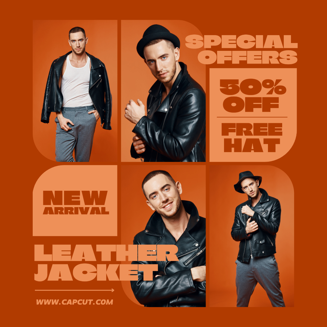 Cartel De Comercialización De Ropa Ofertas Especiales Chaqueta De Cuero Publicación De Instagram