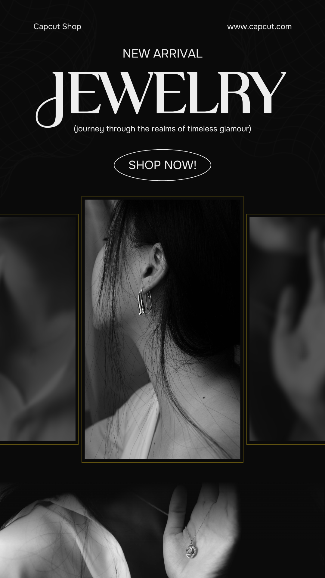 Joyas - Cartel de marketing Nuevas colecciones Historia de Instagram Blanco y negro