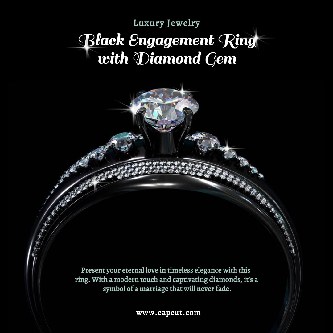 Fashion Industry Jewelry Black Engagement Ring with Diamond Gem