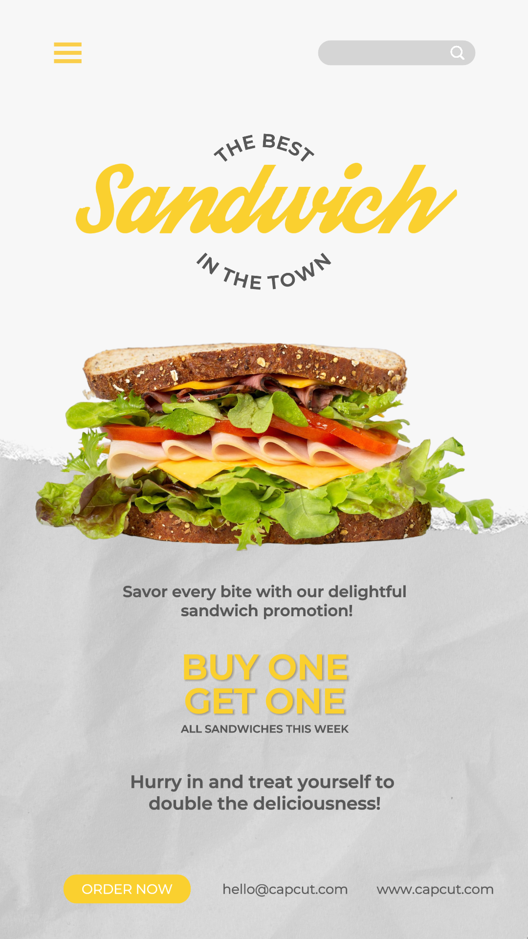 História do Instagram da promoção de sanduíches de comida