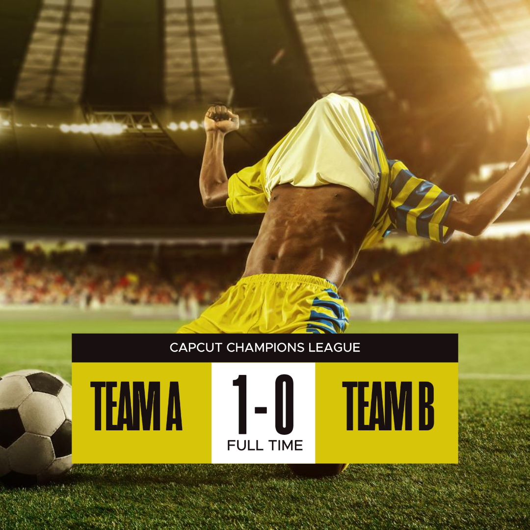 Sport und Spiel kreatives Poster Fußballergebnis Instagram Post gelb und schwarz