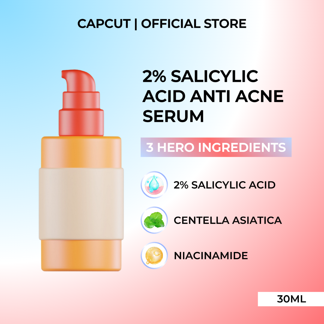 C-commerce Perawatan Kecantikan Jerawat Serum Tampilan Produk Biru Merah Muda Glow