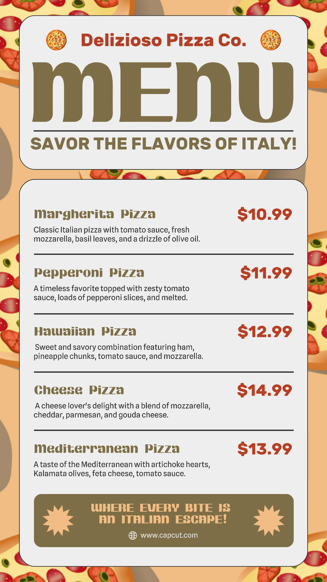 Alimentos e bebidas Marketing Poster menu de pizza Exibição do produto Instagram Story