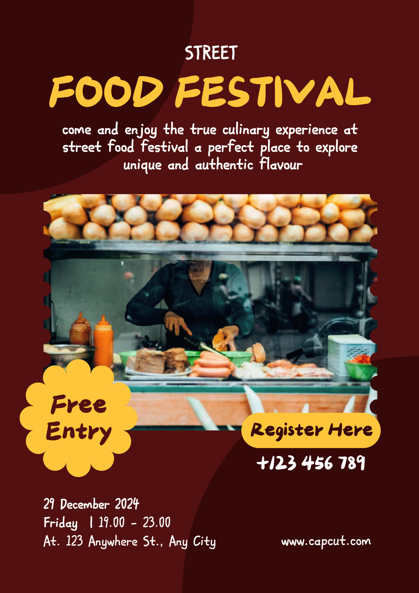 Cartel Festival de comida callejera Elemento redondo de marketing Único