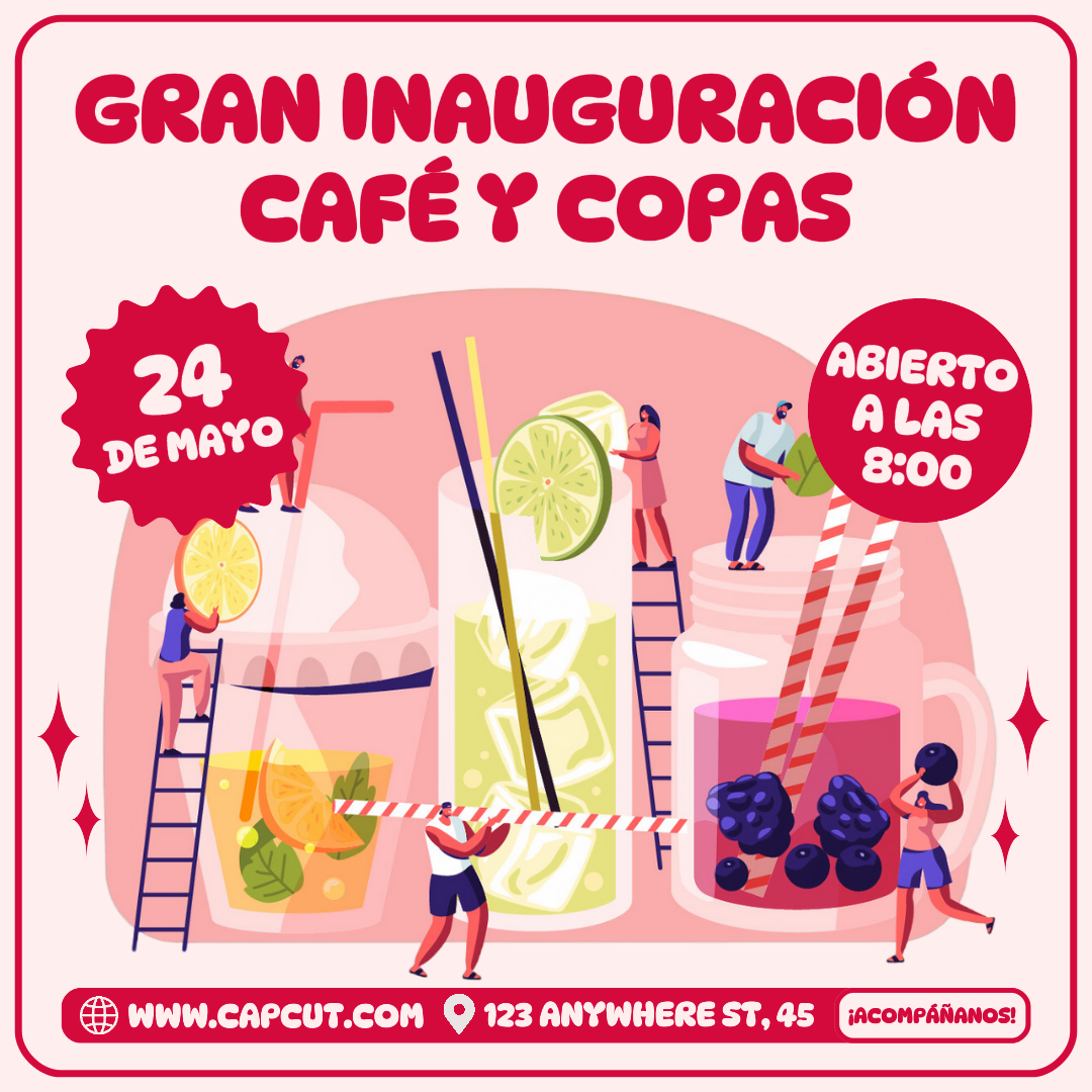 Grand Opening Cocktail Cafe Promotion Instagram Post Flat Pink Red Modern