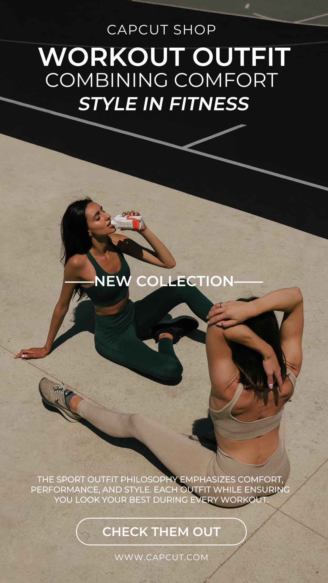 Vêtements marketing nouvelle collection instagram story tenue de sport vert et beige