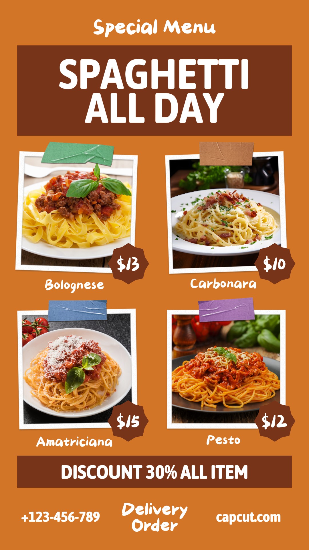 Spaghetti toute la journée Menu spécial Instagram Story