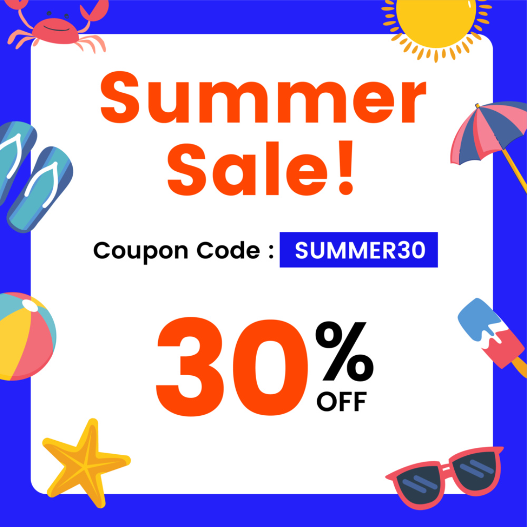 Summer sale Marketing poster for instagram post blue red and yellow sun 