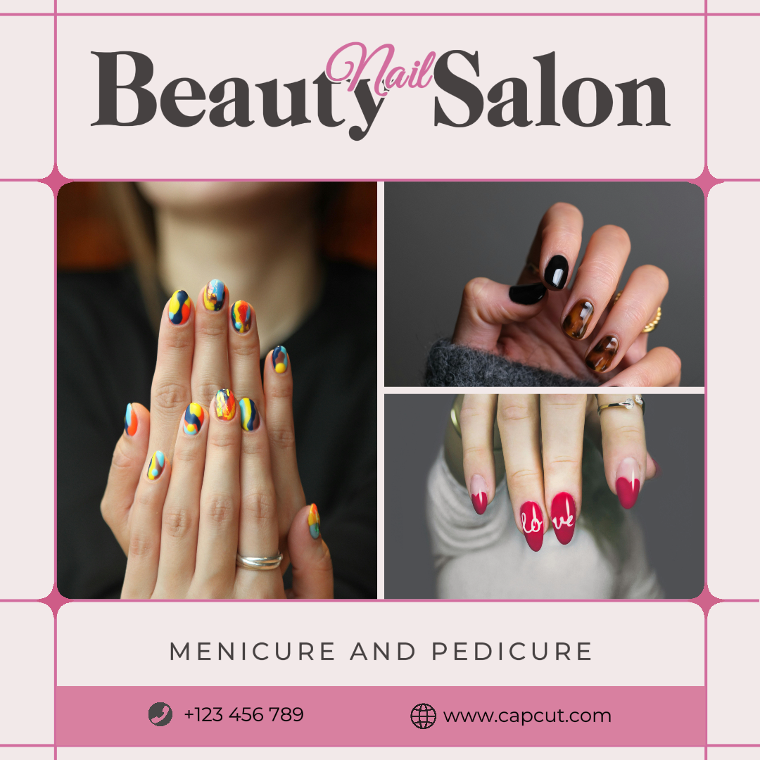 Minimalista colagem marketing pôster instagram post cuidados de beleza unhas salão de beleza rosa