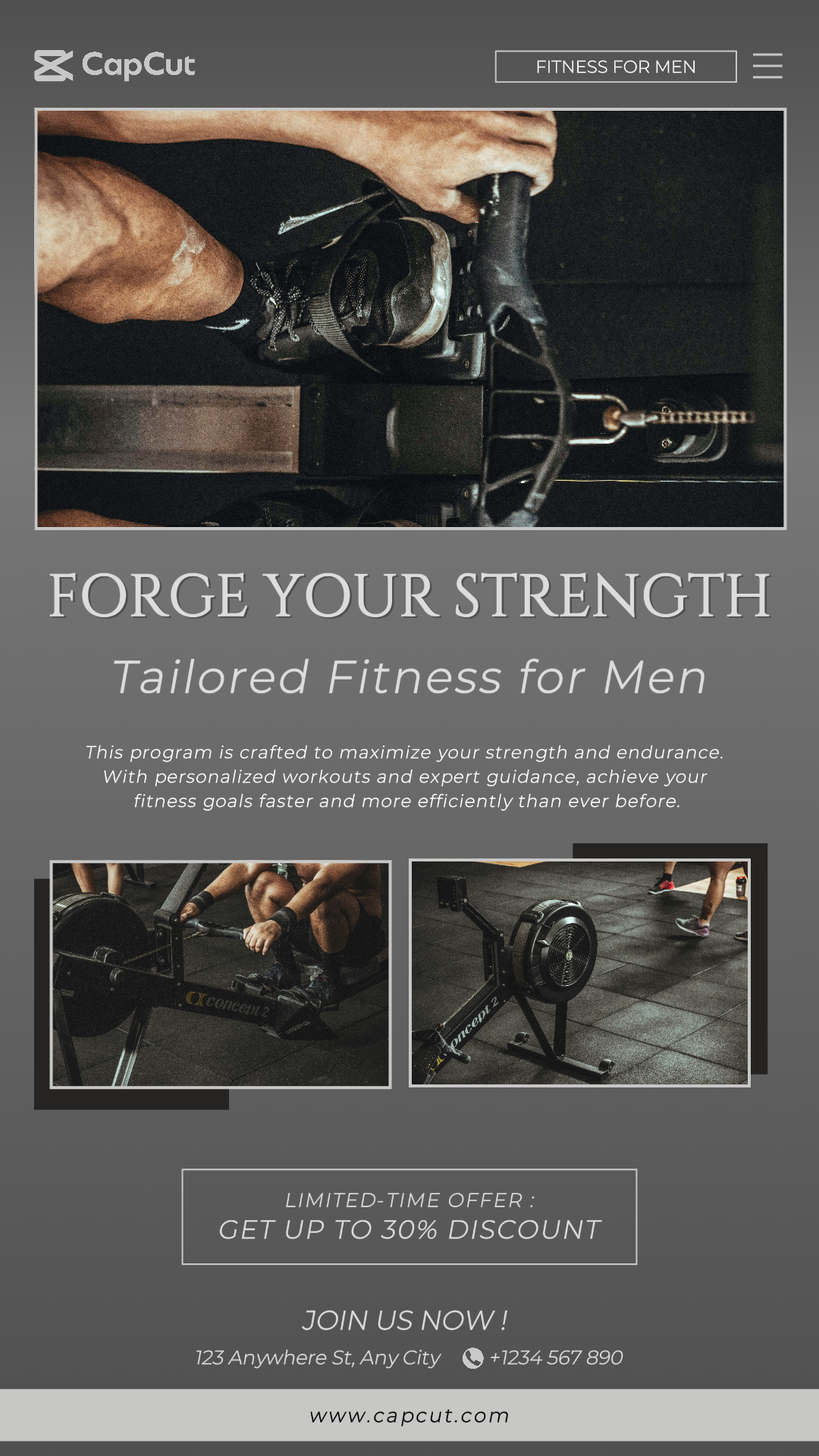 Pôster de marketing de exercícios e fitness Instagram Story Black Grey Style