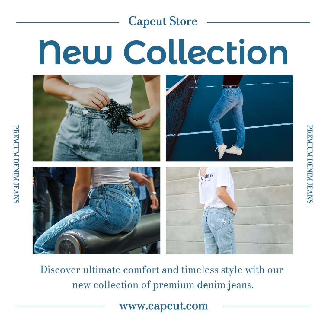 Minimalist Collage Clothing and Shoes New Collection Premium Denim Jeans Instagram Post Blue