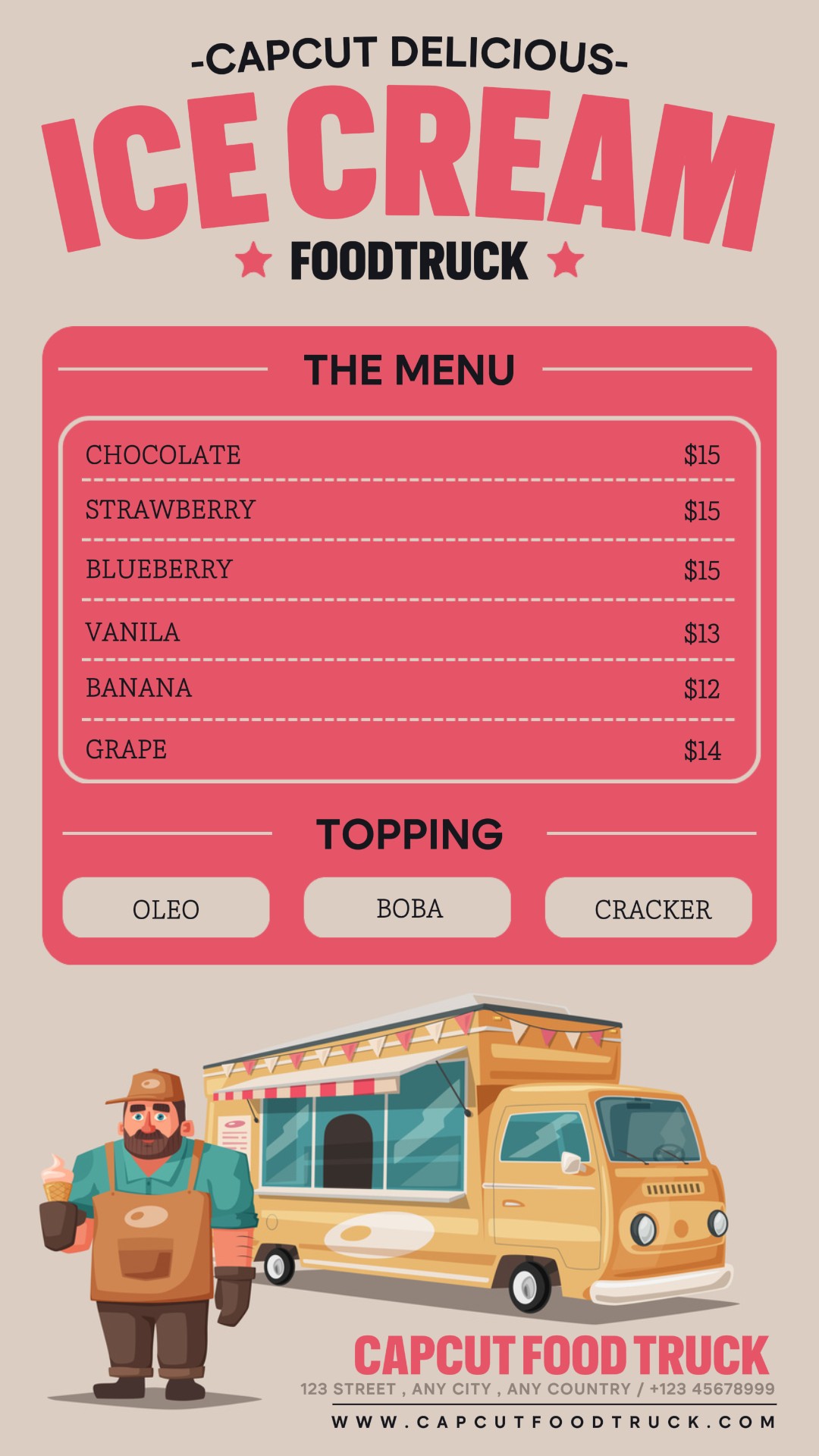 Alimentos e bebidas sorvete foodtruck menu