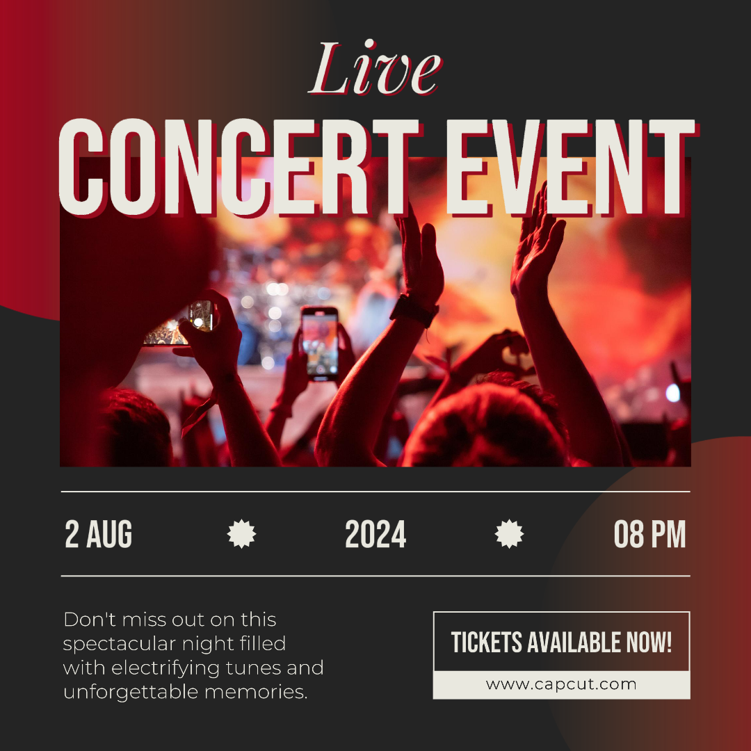 Entretenimento Concerto ao vivo Evento festival de música instagram post gradiente vermelho preto