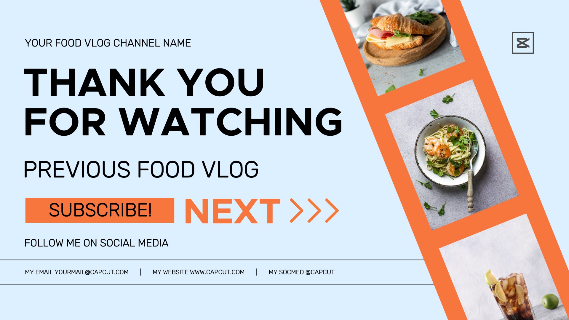 Alimentos e bebidas Food Vloger Youtube End Screen