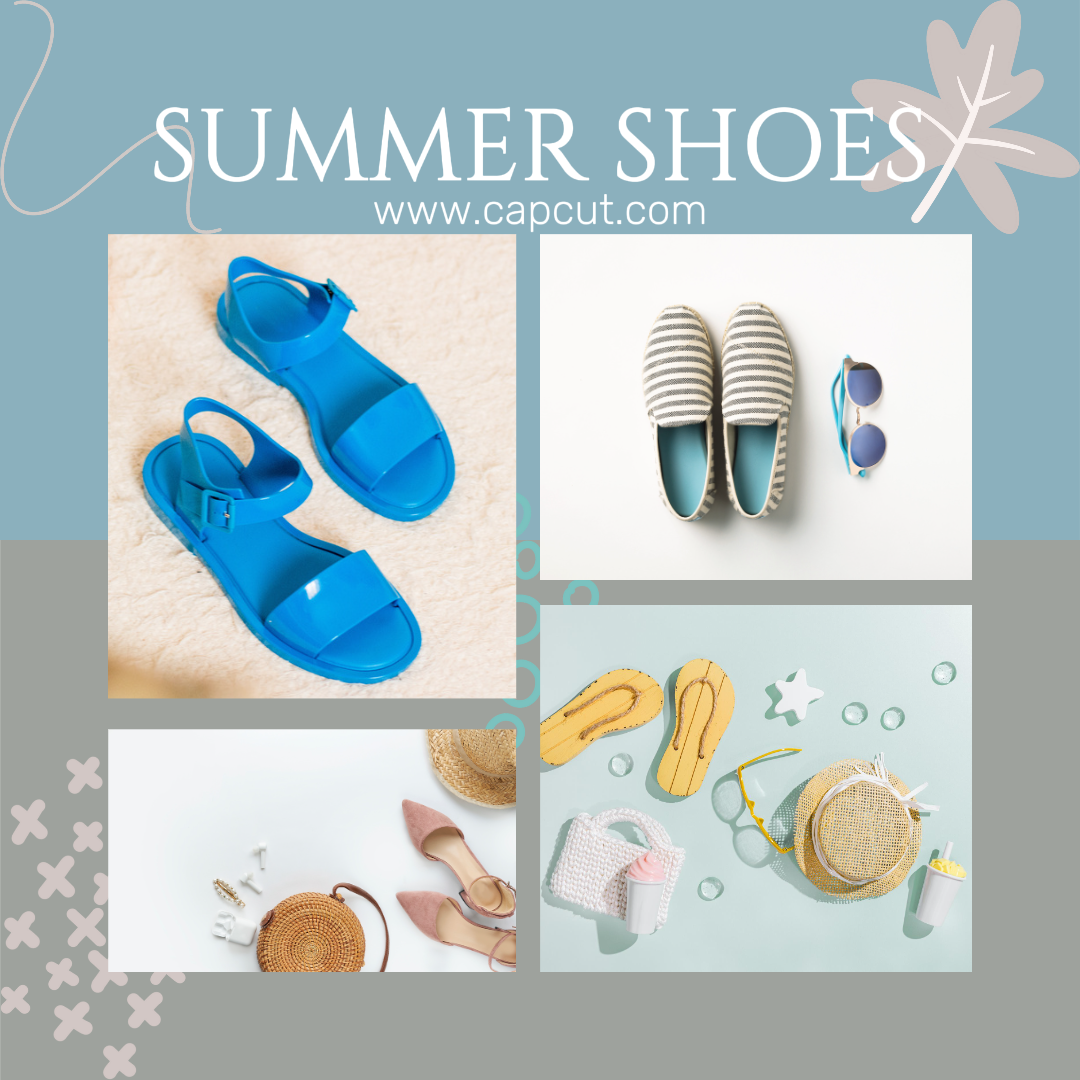 Minimalist Collage Summer Shoes Display Instagram Post Simple Blue Gray