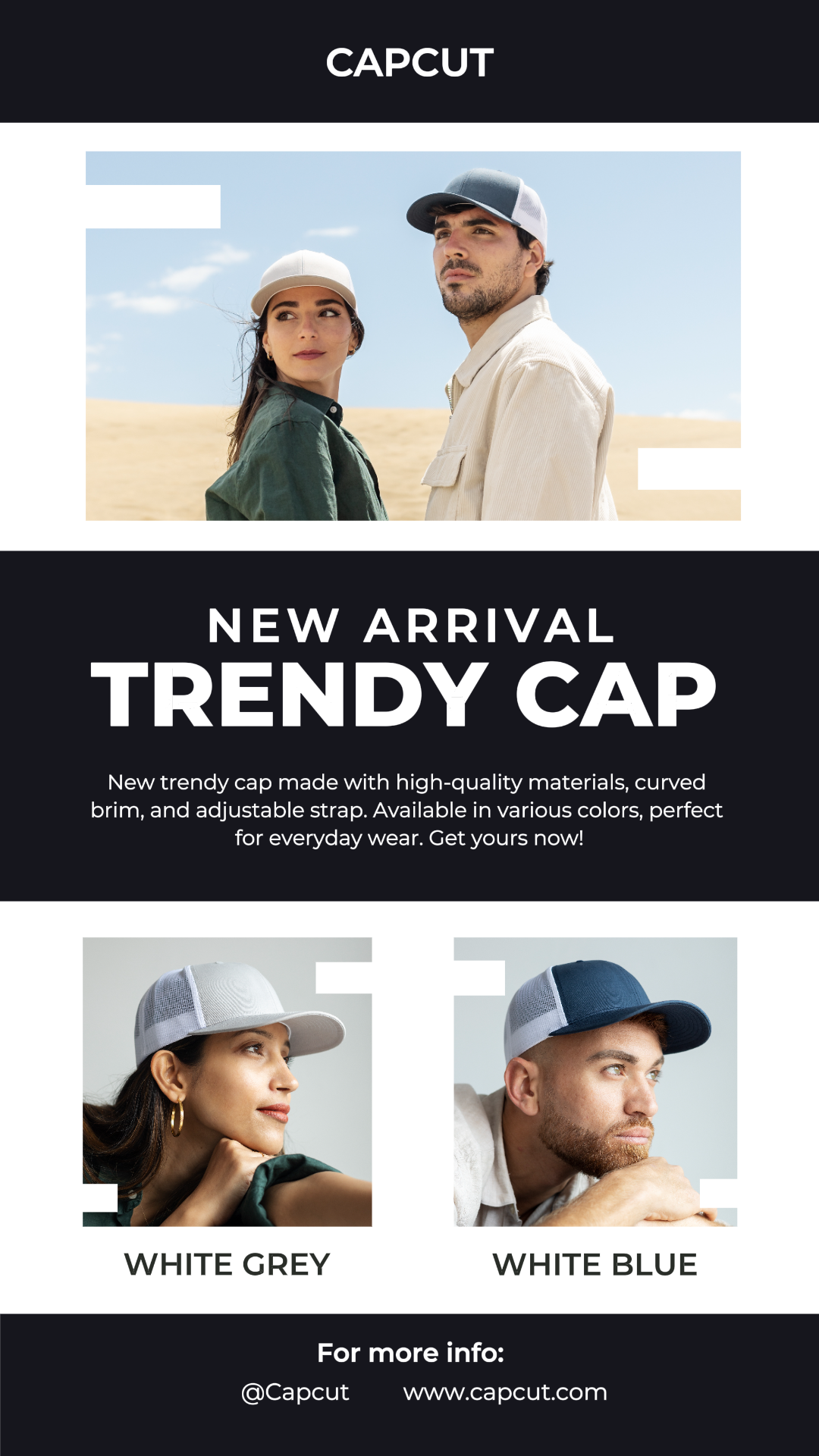 Fashion Trendy Cap New Arrival Instagram Story Black White Minimalist