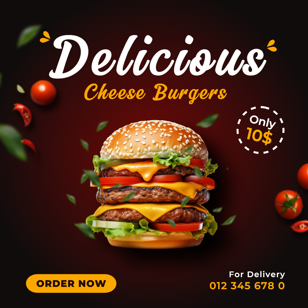 Hamburguesas De Queso Promoción De Alimentos Y Bebidas Publico De Instagram Tono Rojo Oscuro