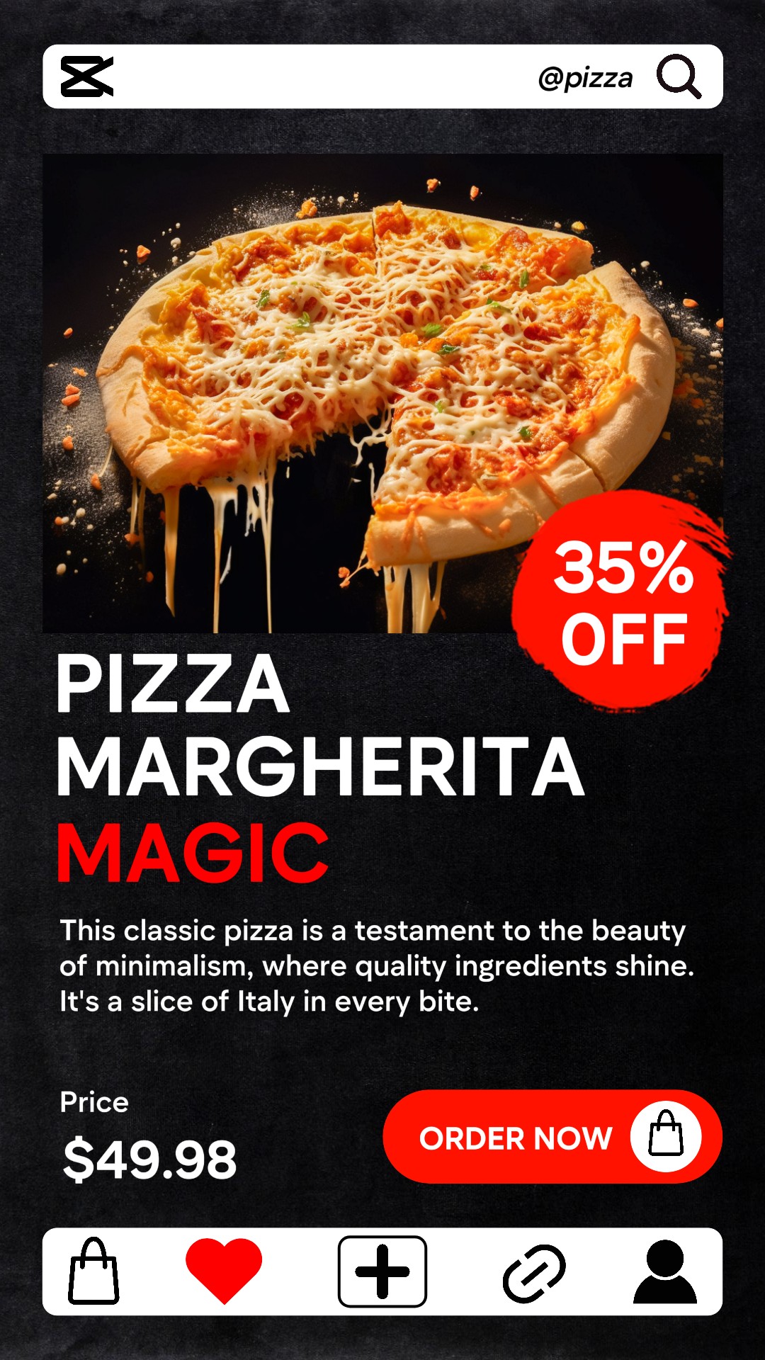 História do Instagram da promoção de pizza