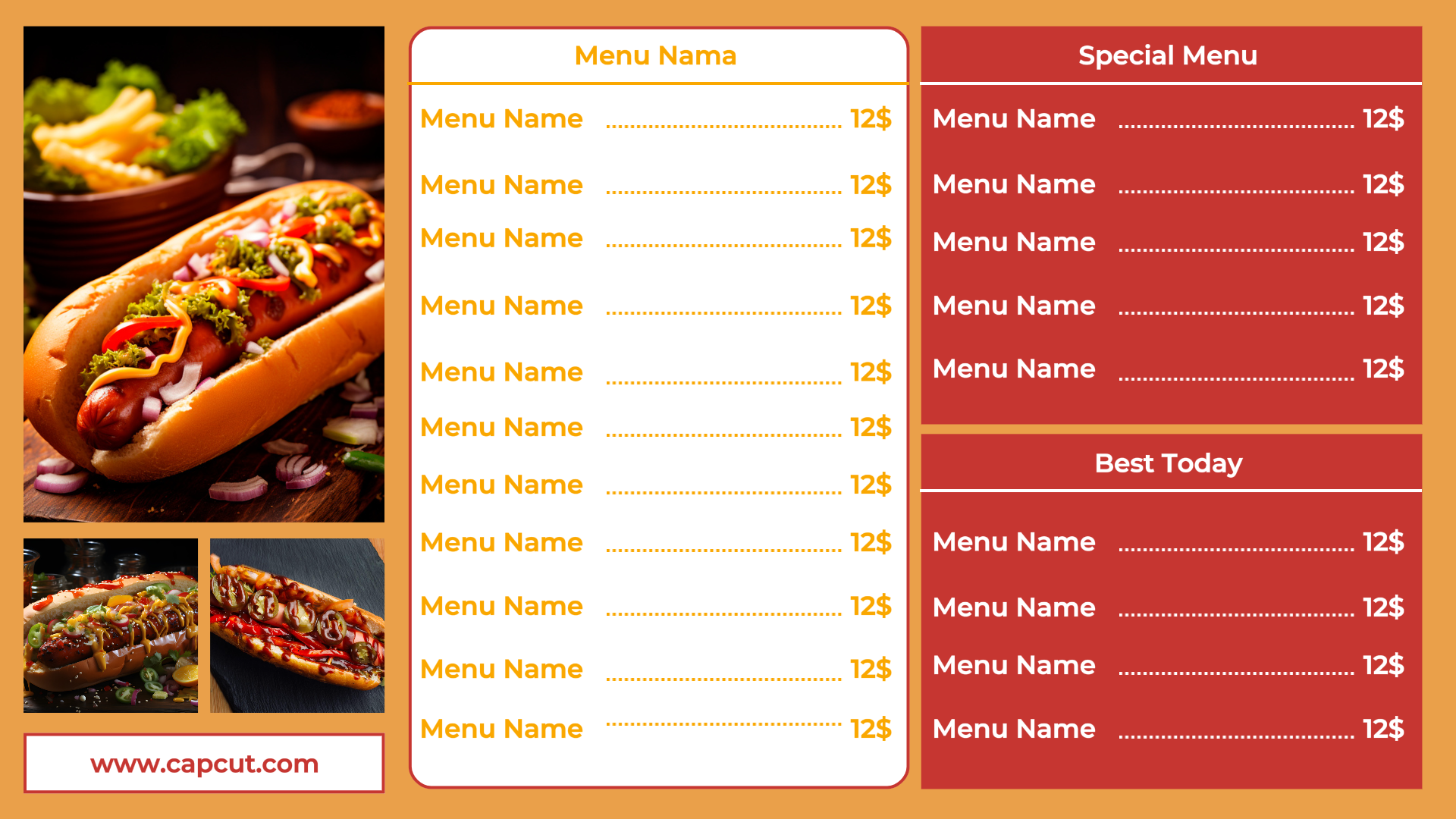 미니멀리스트 레트로 메뉴 템플릿, 비즈니스 프로모션을 위한 핫도그 사업