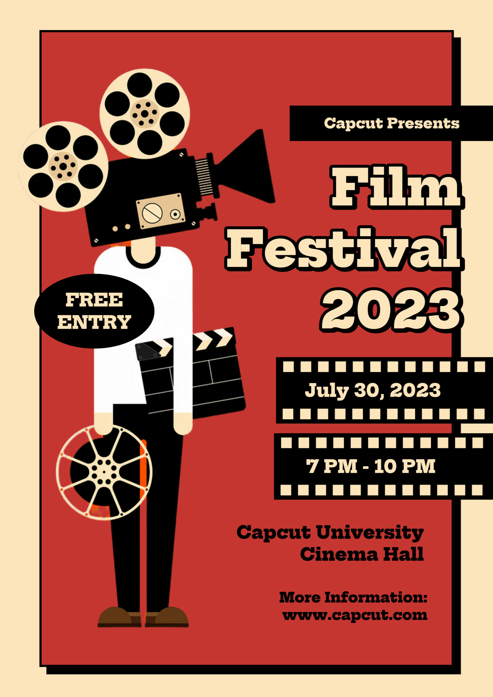 Poster Kampus Festival Film Retro Hitam Merah