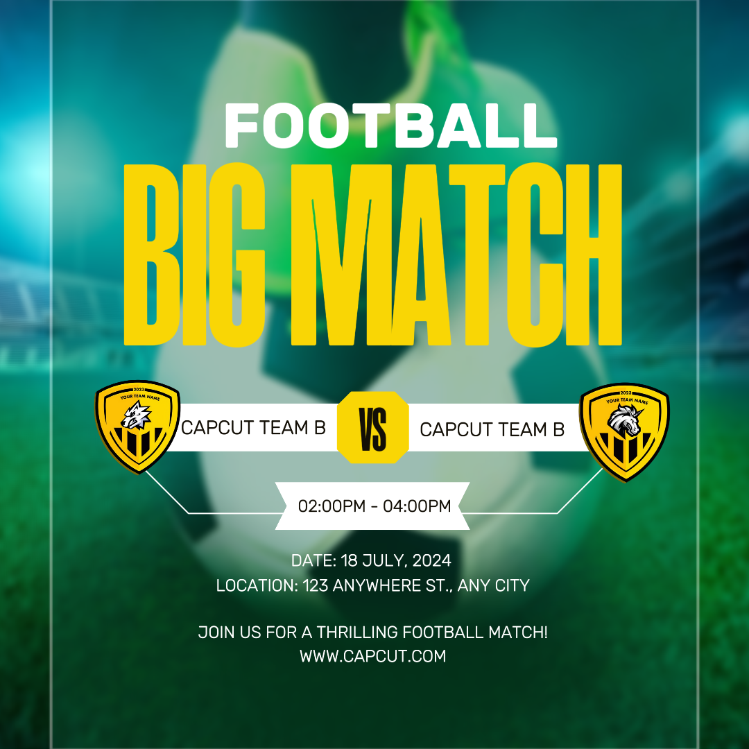 体育和比赛营销海报足球大赛Instagram帖子黄色