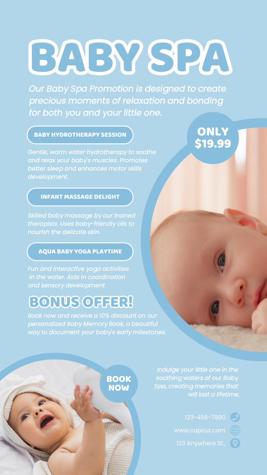 Infant Baby Spa Promoção Instagram História Azul