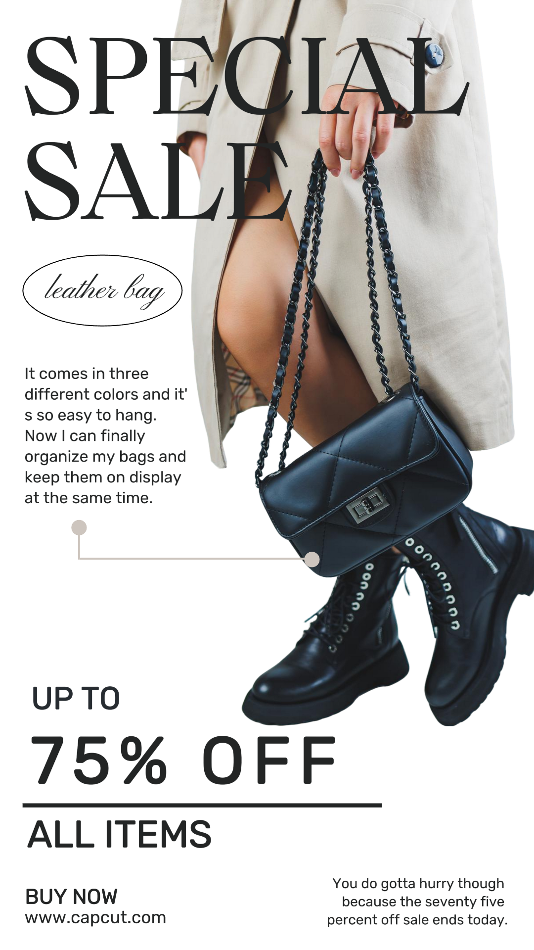 Pôster de marketing de roupas e sapatos Moda Bolsa de couro Venda História do Instagram