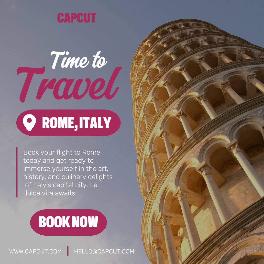 Poster Pemasaran Perjalanan Posting Instagram Italia Merah Muda dan Putih