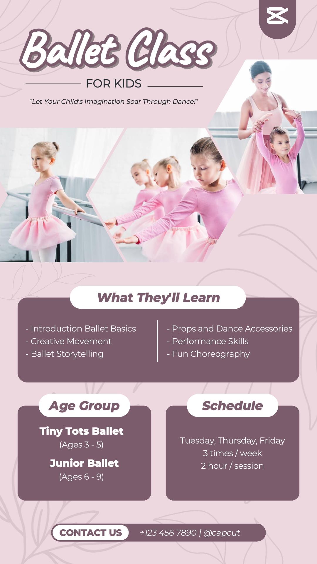 Educación y Entrenamiento Promoción de Clase de Ballet Historia de Instagram