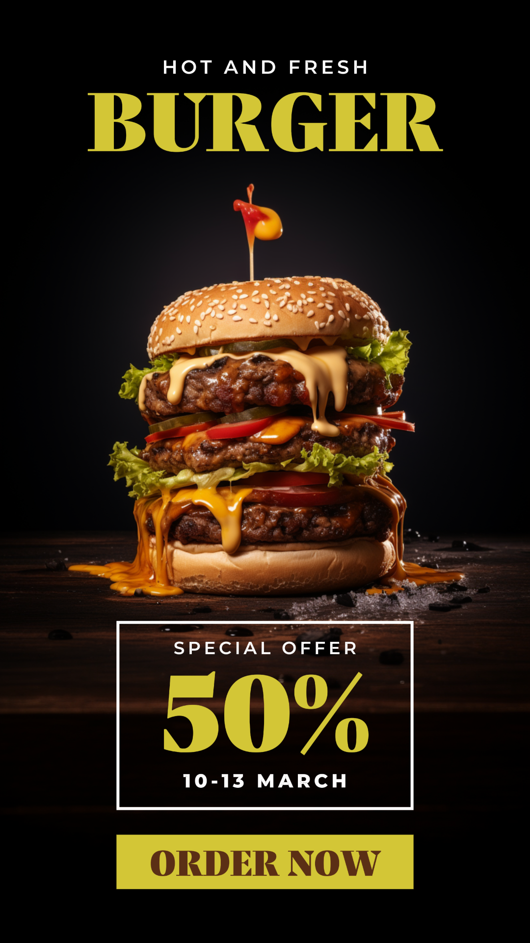 Deliciosa promoción de hamburguesas para publicación en redes sociales