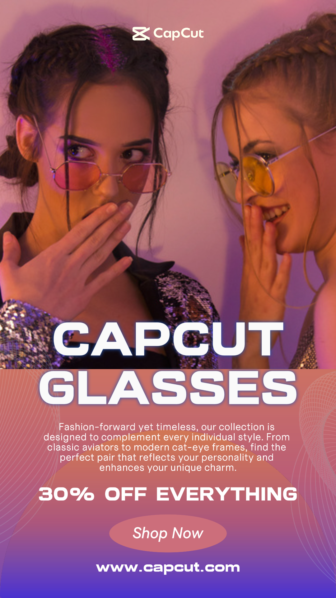 Fashion Glasess 30% de desconto na exibição do produto Instagram Story