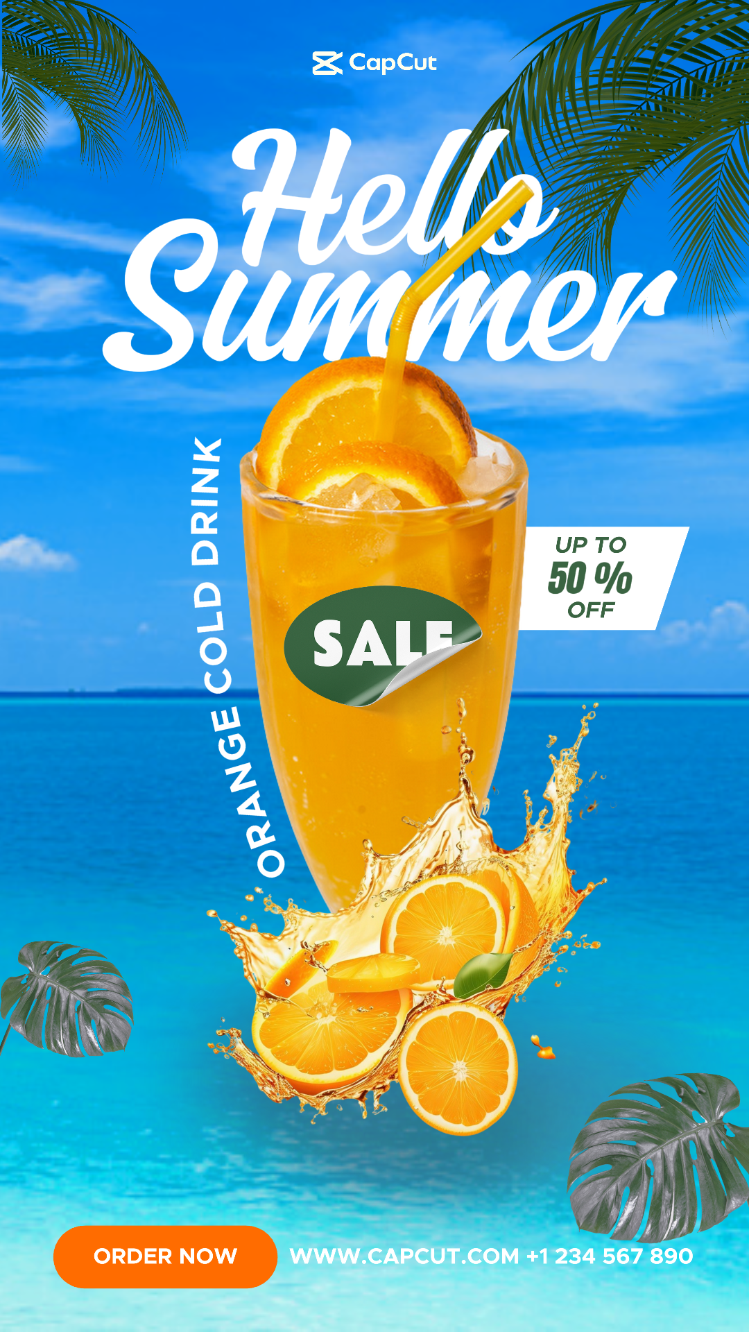 Pôster de marketing de alimentos e bebidas Orange Drink Instagram Story Summer Style
