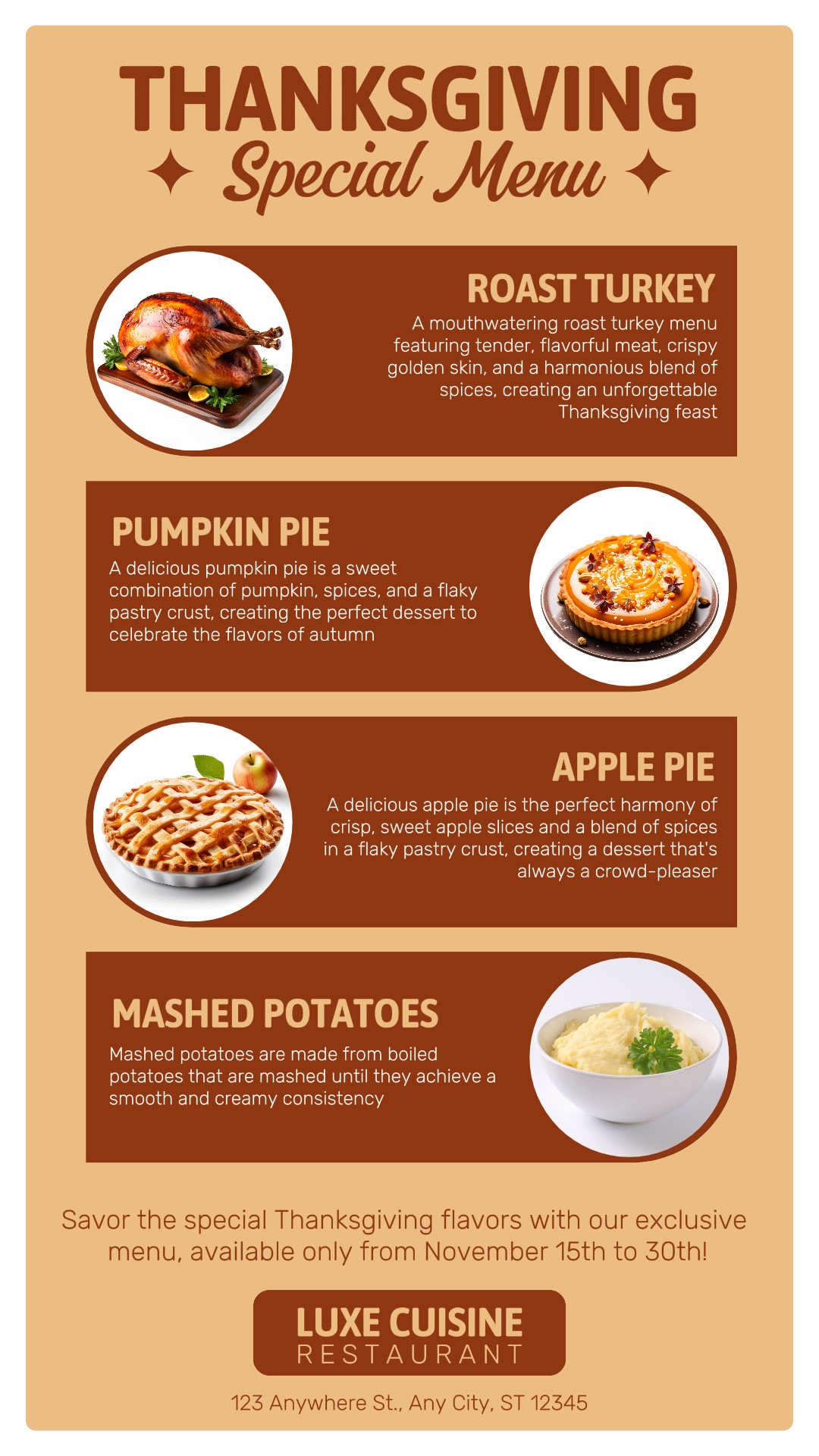 Thanksgiving special menu product display instagram story