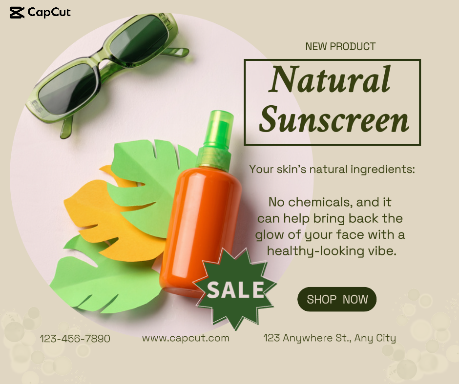 Beauty Care -Cartel de marketing Publicación en Facebook Protector solar natural