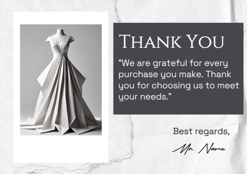 Non-marketing, Email header, vintage thank you note for wedding dress