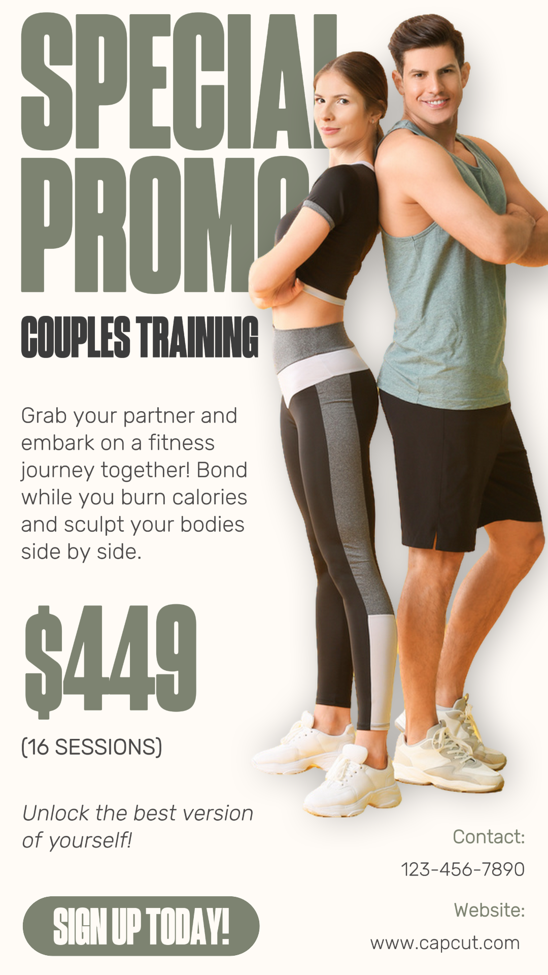 Affiche de marketing d'entraînement et de remise en forme Promotion de l'entraînement des couples de gym Histoire Instagram