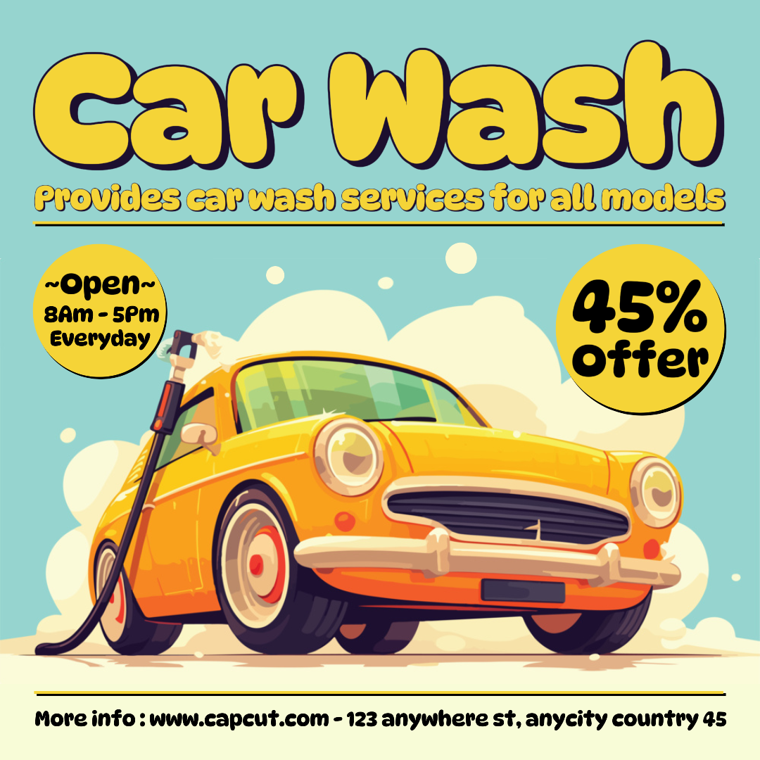 Cars - Marketing Poster Car Wash Promotion Instagram Post Yellow Tosca Cartoon Modern