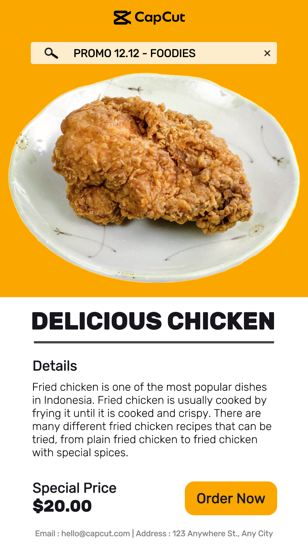 Promoción De Comida De Pollo Historia De Instagram 