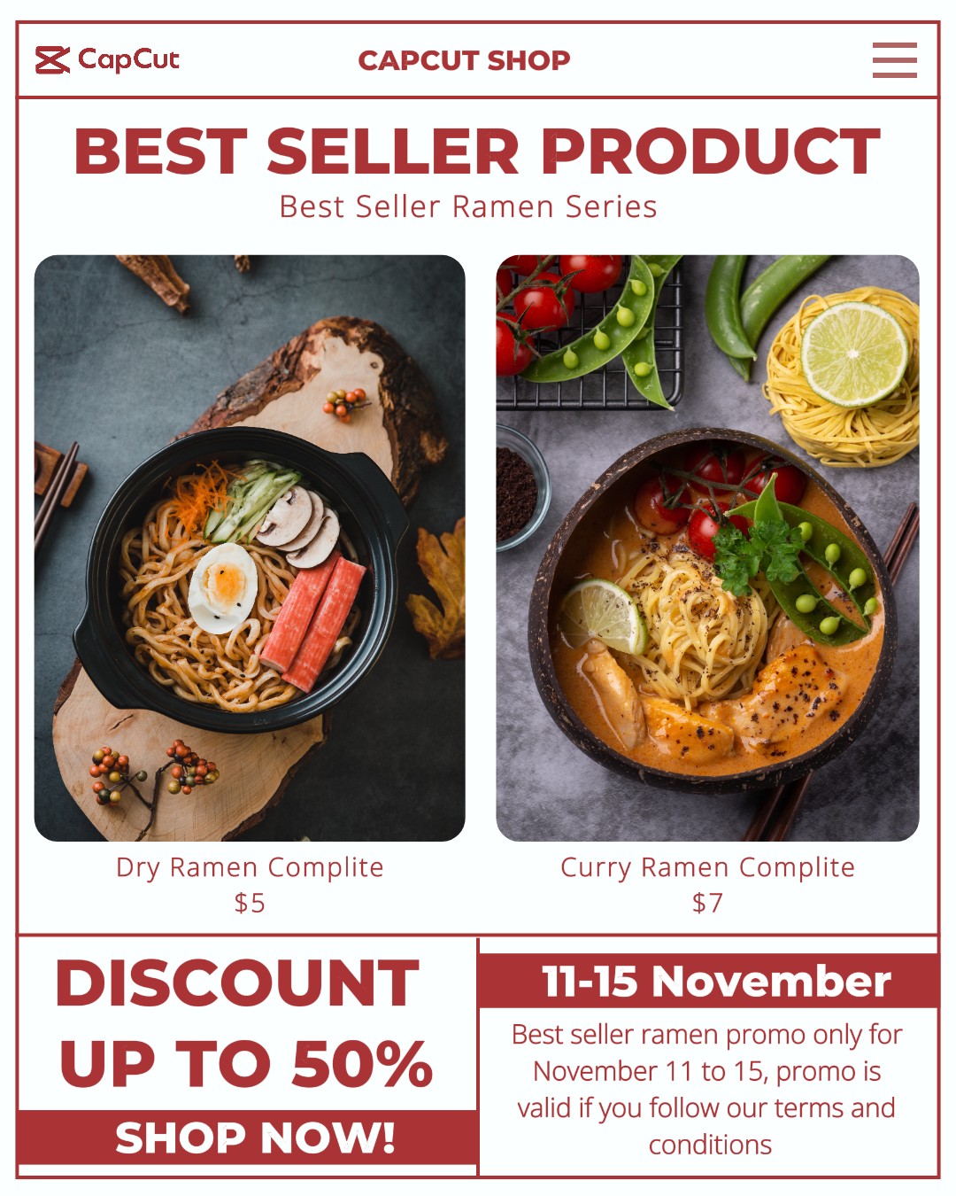 Food Best Seller Ramen Series Discount Display Instagram Portrait 